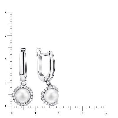 Срібні сережки з перлами і фіанітами (арт. 7502/3607жб)