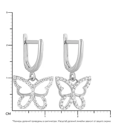 Сережки-підвіски з білого золота «Метелики» з фіанітами (арт. 110308б)