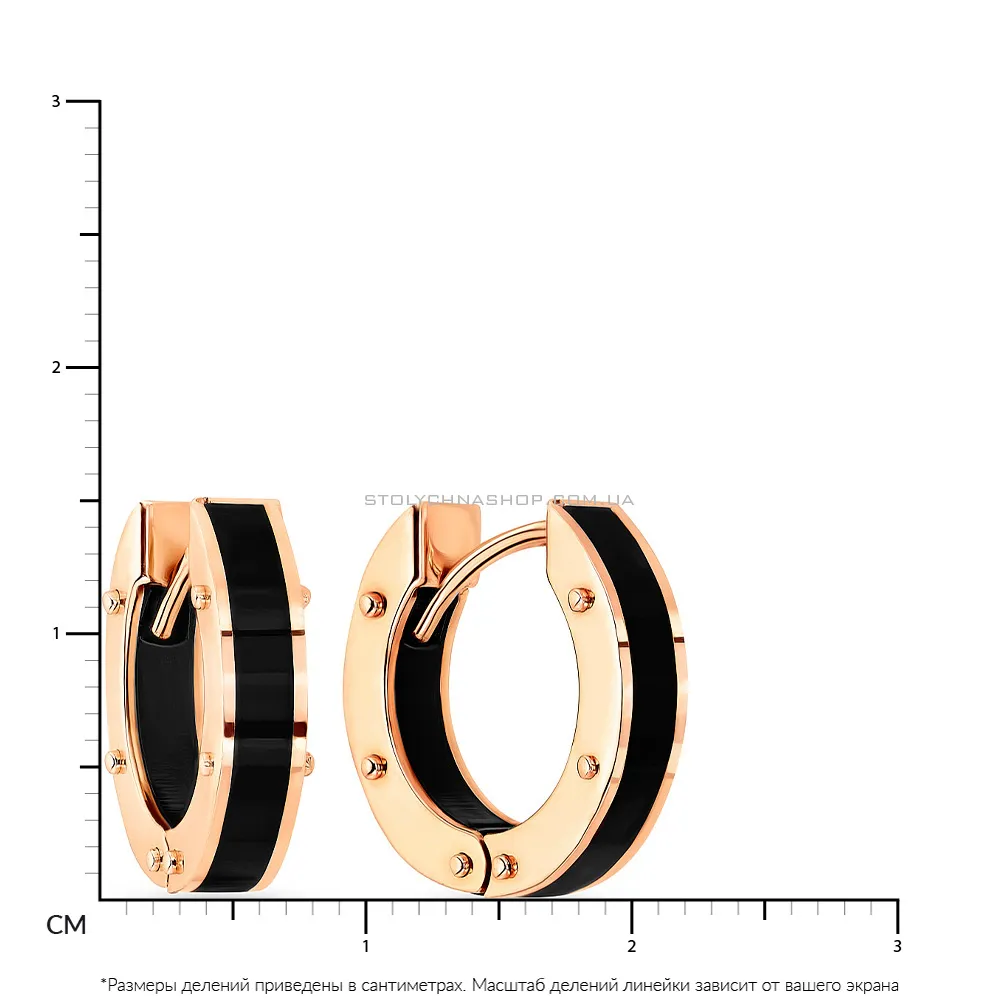 Золотые сережки-кольца с ониксом (арт. 107871/15о) - 2 - цена