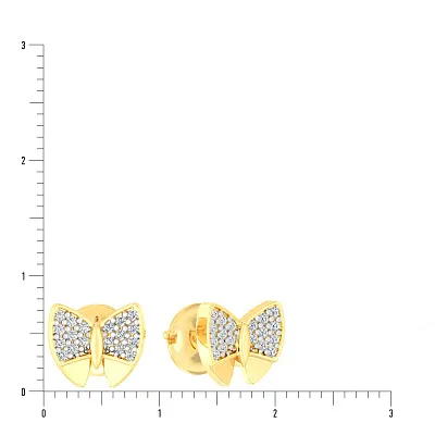 Золотые серьги пусеты «Бабочки» с фианитами (арт. 112600ж)