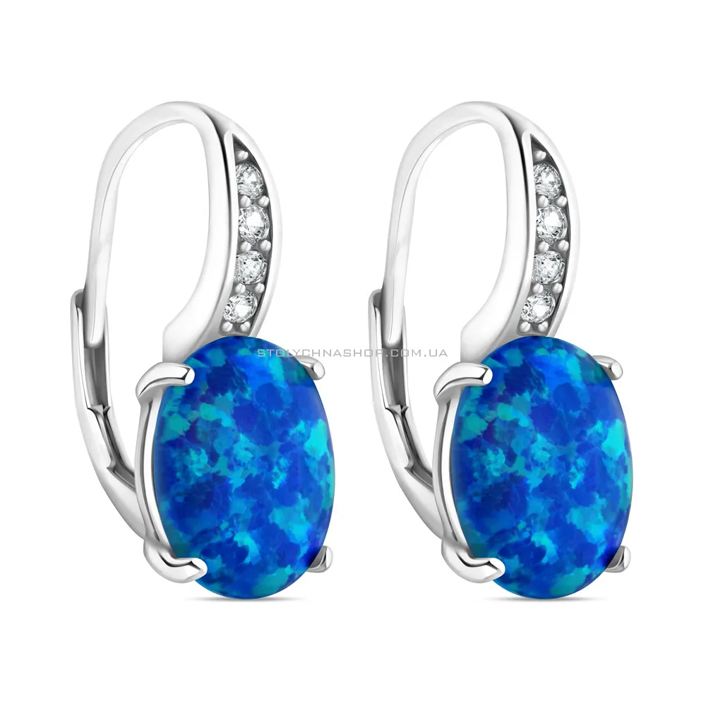 Срібні сережки з синім опалом і фіанітами  (арт. 7502/9478Пос) - цена