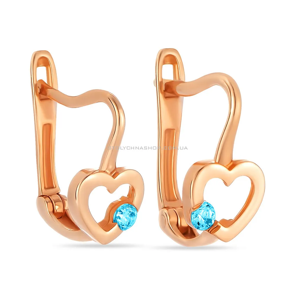 Золоті сережки для дітей «Сердечка» з фіанітами (арт. 106142г) - цена