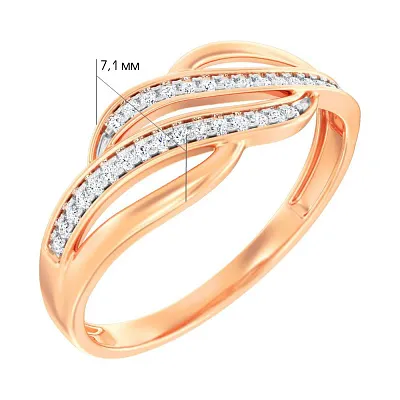 Золотое кольцо в красном цвете металла с бриллиантами  (арт. К011223010)