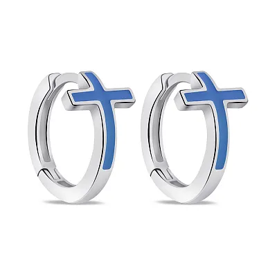 Сережки-кільця зі срібла з синьою емаллю (арт. 7502/1025ессю)