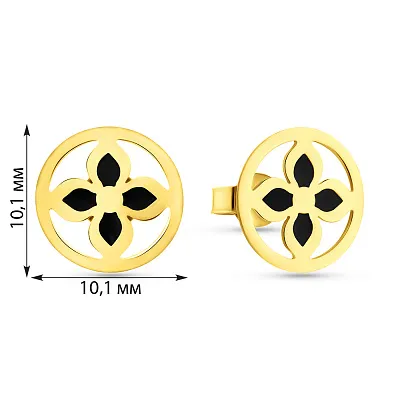 Сережки-пусети з жовтого золота з емаллю (арт. 1091290жеч)