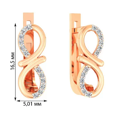 Серьги &quot;Бесконечность&quot; из красного золота с фианитами (арт. 111167)