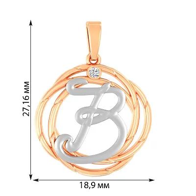 Золотой подвес &quot;Буква В&quot; с одним фианитом  (арт. 440699)