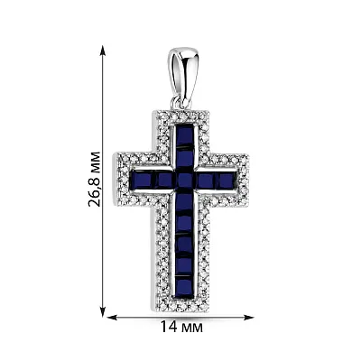 Хрестик з білого золота з сапфірами і діамантами (арт. 3109793202с)