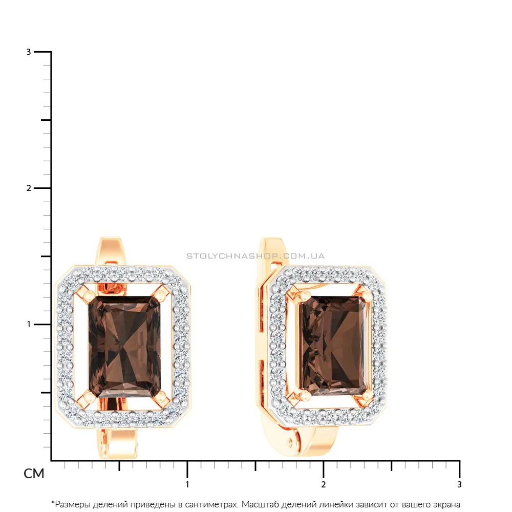 Золотые серьги с кварцем и фианитами (арт. 111117Пкр)