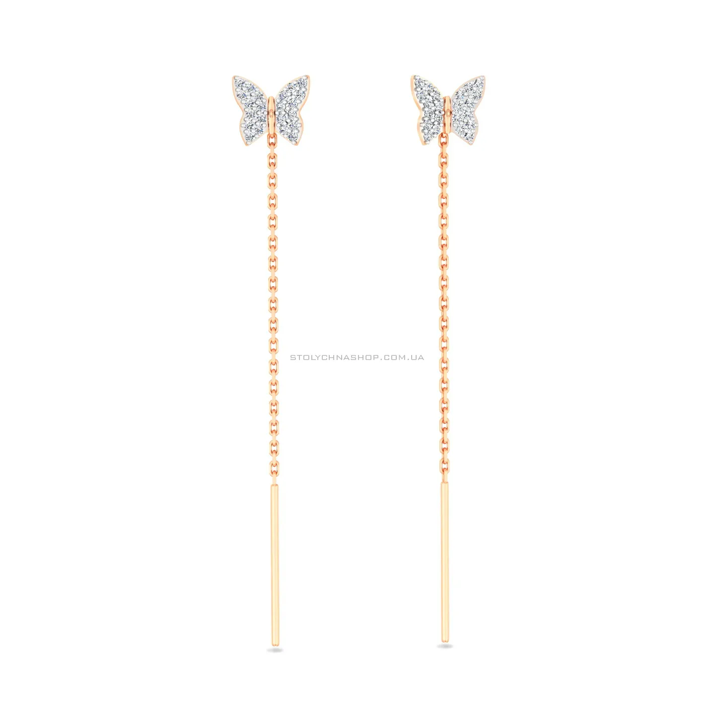 Золотые сережки-протяжки Бабочки с фианитами (арт. 110040)