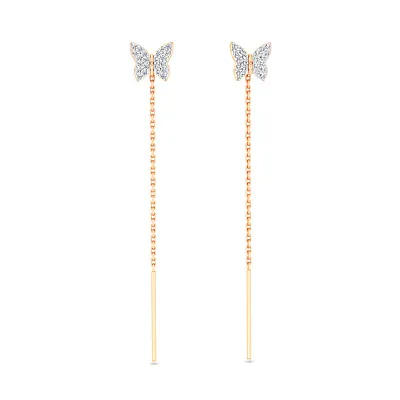 Золоті сережки-протяжки Метелики з фіанітами (арт. 110040)