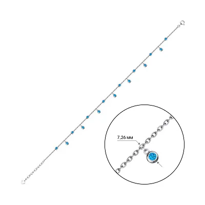Срібний браслет на ногу з підвісками і блакитними альпінітами (арт. 7509/3113аг)