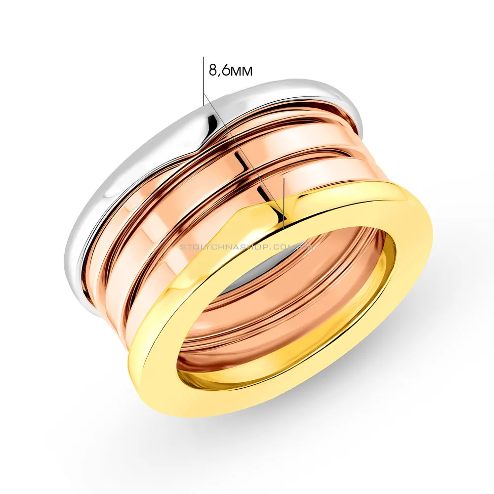 Широкое кольцо из серебра с красным и желтым родированием  (арт. 7501/5648бкж) - 2 - цена