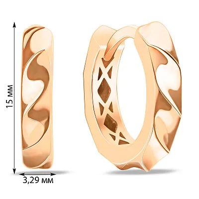 Золотые серьги-кольца в красном цвете металла (арт. 107046/15)
