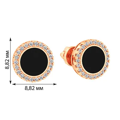 Золоті сережки-пусети Лýна з емаллю і фіанітами  (арт. 110327ч)
