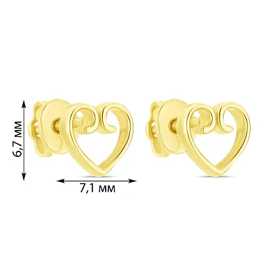 Золотые пусеты «Сердечки» в желтом цвете металла (арт. 107219ж)