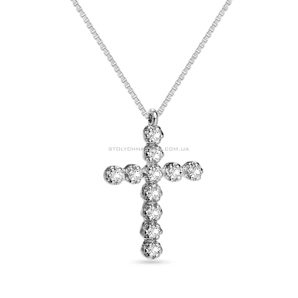Кольє «Хрестик» з діамантами з білого золота (арт. Ц041021б)