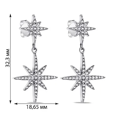 Срібні сережки-пусети Зірки з фіанітами (арт. 7518/5895)