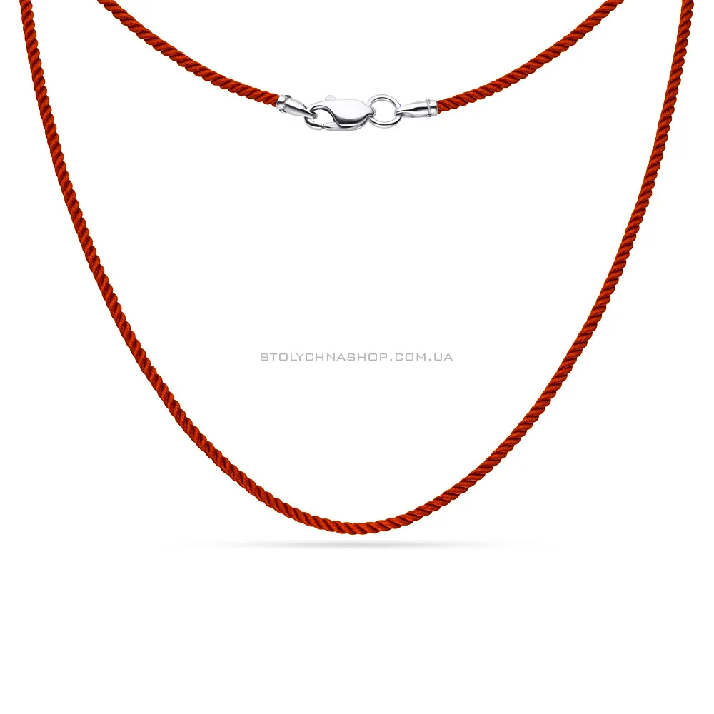 Шелковый красный шнурок с серебряной застежкой (арт. 7307/ш03к)