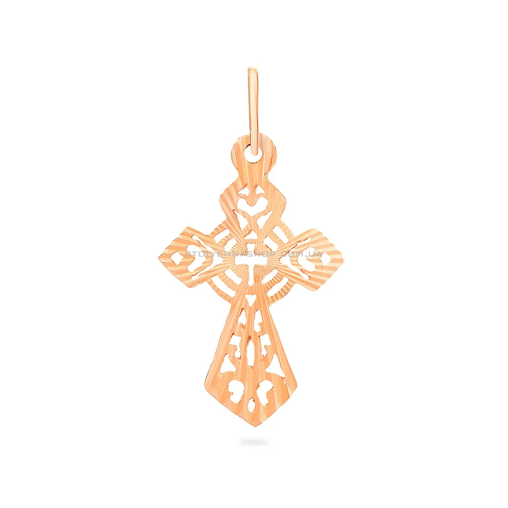 Крестик из красного золота с алмазной гранью (арт. 504002)