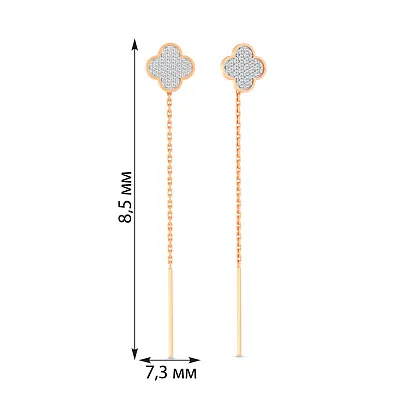 Золотые сережки-протяжки с фианитами  (арт. 111238/1)