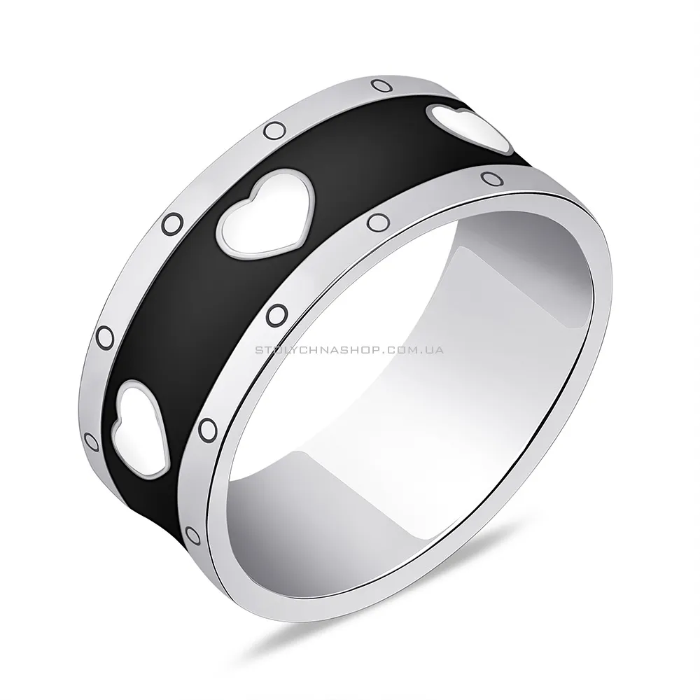 Серебряное кольцо с сердечками и эмалью (арт. 7501/5377ечб)