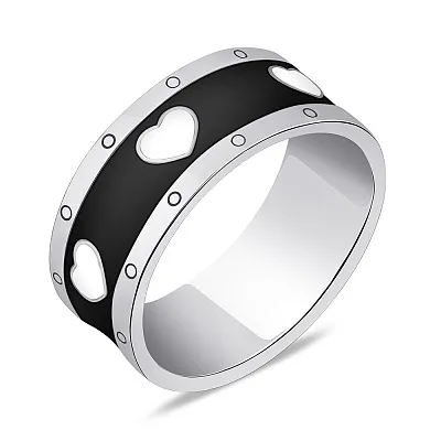Серебряное кольцо с сердечками и эмалью (арт. 7501/5377ечб)