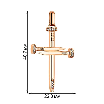Підвіс-хрестик з червоного золота з фіанітами (арт. 424389)