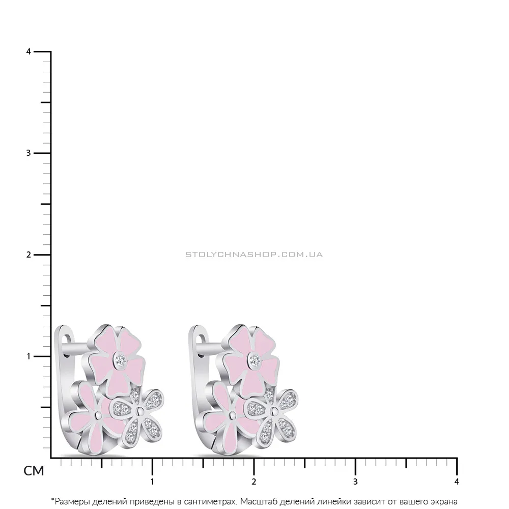 Детские серебряные серьги "Цветы" с розовой эмалью и с фианитами  (арт. 7502/4311ер)