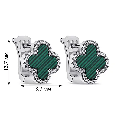 Срібні сережки з малахітом і фіанітами (арт. 7502/9147/15млх)
