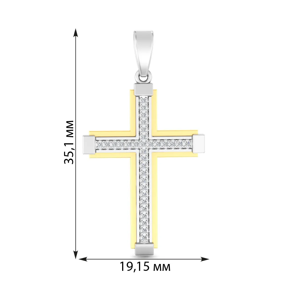 Хрестик з білого і жовтого золота з діамантами (арт. П011798010бж)