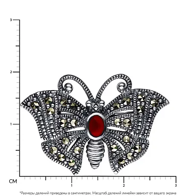 Серебряная брошь «Бабочка» с кораллом (арт. 7405/116мркКрк)