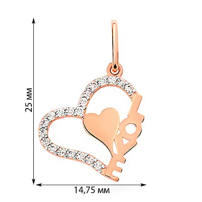 Золота підвіска «Love» з фіанітами (арт. 440530)
