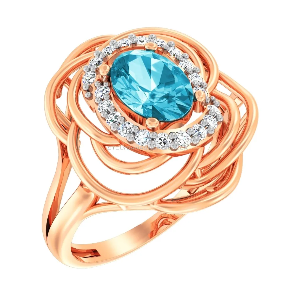 Золотое кольцо с голубым кварцем и фианитами (арт. 140670ПсГ)