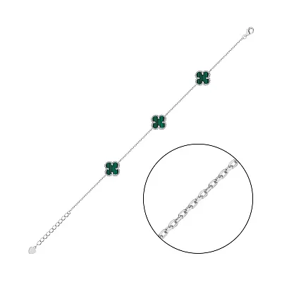Браслет из серебра Клевер с малахитом (арт. 7509/1364/10млх)