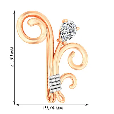 Брошка &quot;Квітка&quot; з червоного золота з фіанітом (арт. 360095)