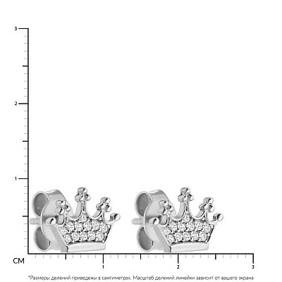 Пусети «Корона» з білого золота з фіанітами (арт. 107842б)