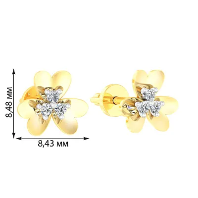 Золоті сережки пусети «Квіточки» з фіанітами (арт. 110574ж)