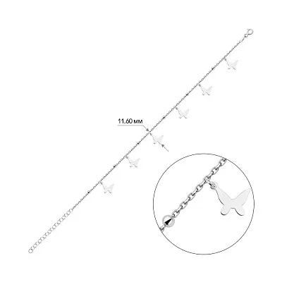 Браслет "Метелики" зі срібла  (арт. 7509/3470)