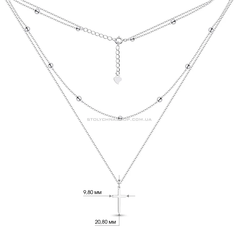 Многослойное серебряное колье с крестиком  (арт. 7507/1387) - 3 - цена