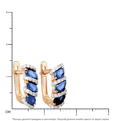 Сережки з золота з темно-блакитними топазами  (арт. 110350Пл)
