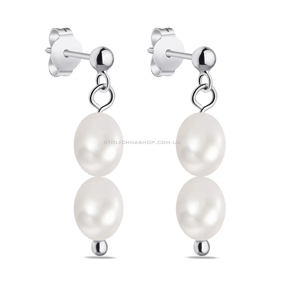 Срібні сережки-підвіски з перлинами  (арт. 7518/6249жб) - цена