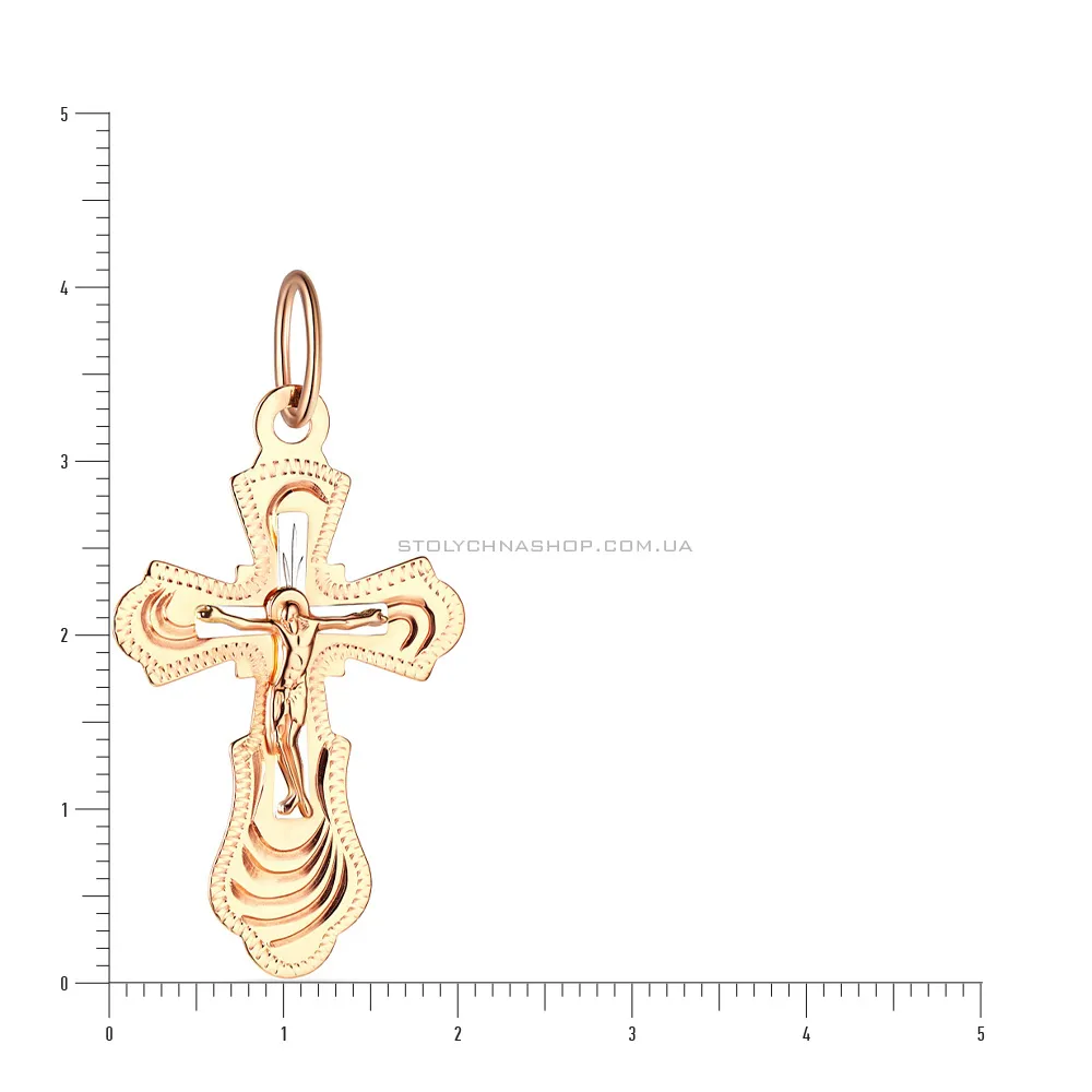 Золотой нательный крестик с распятием с насечками (арт. 521202) - 2 - цена