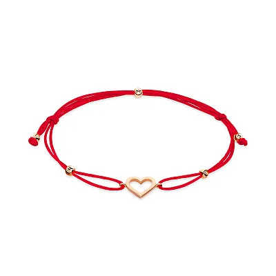 Браслет «Сердце» с красной нитью с золотыми вставками (арт. 340003к)