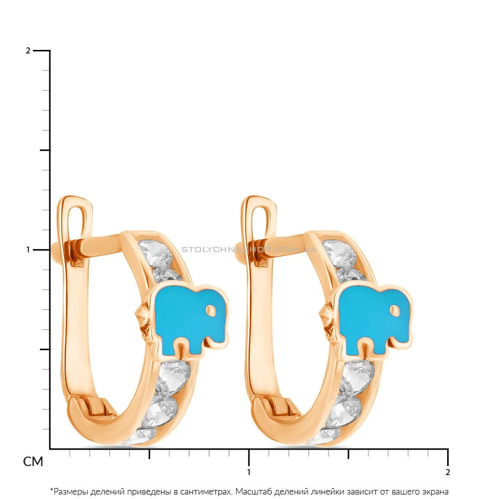 Сережки для дітей «Слоники» з червоного золота  (арт. 104216ег) - 2 - цена