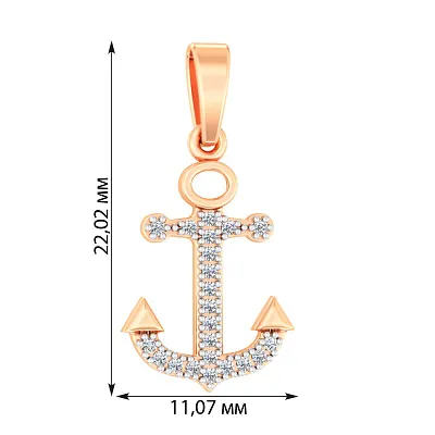 Кулон з червоного золота «Якір» з фіанітами (арт. 440640)