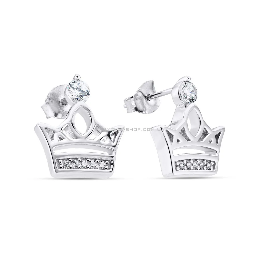 Срібні сережки пусети «Корона» з фіанітами (арт. 7518/5316) - цена