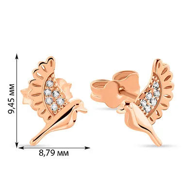 Сережки-пусети "Пташки" з червоного золота  (арт. 108929)