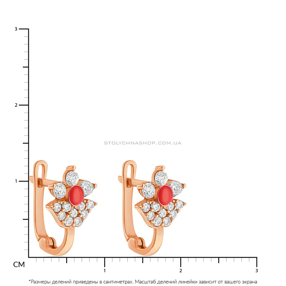 Дитячі сережки з золота з емаллю і фіанітами (арт. 104611ек) - 2 - цена