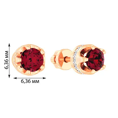Золотые серьги пусеты с гранатом и фианитами (арт. 111090Пк)